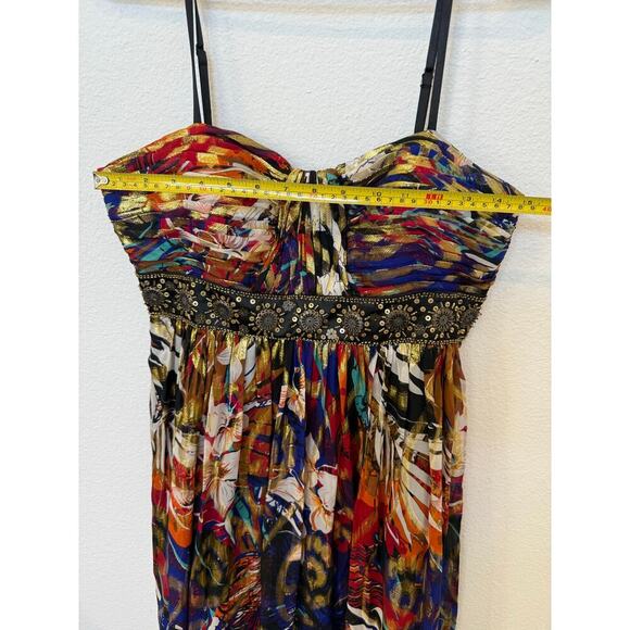 Vintage Oleg Cassini Silk Maxi Dress Gown Multicolor Metallic Beaded Eclectic 10 - Picture 11 of 13